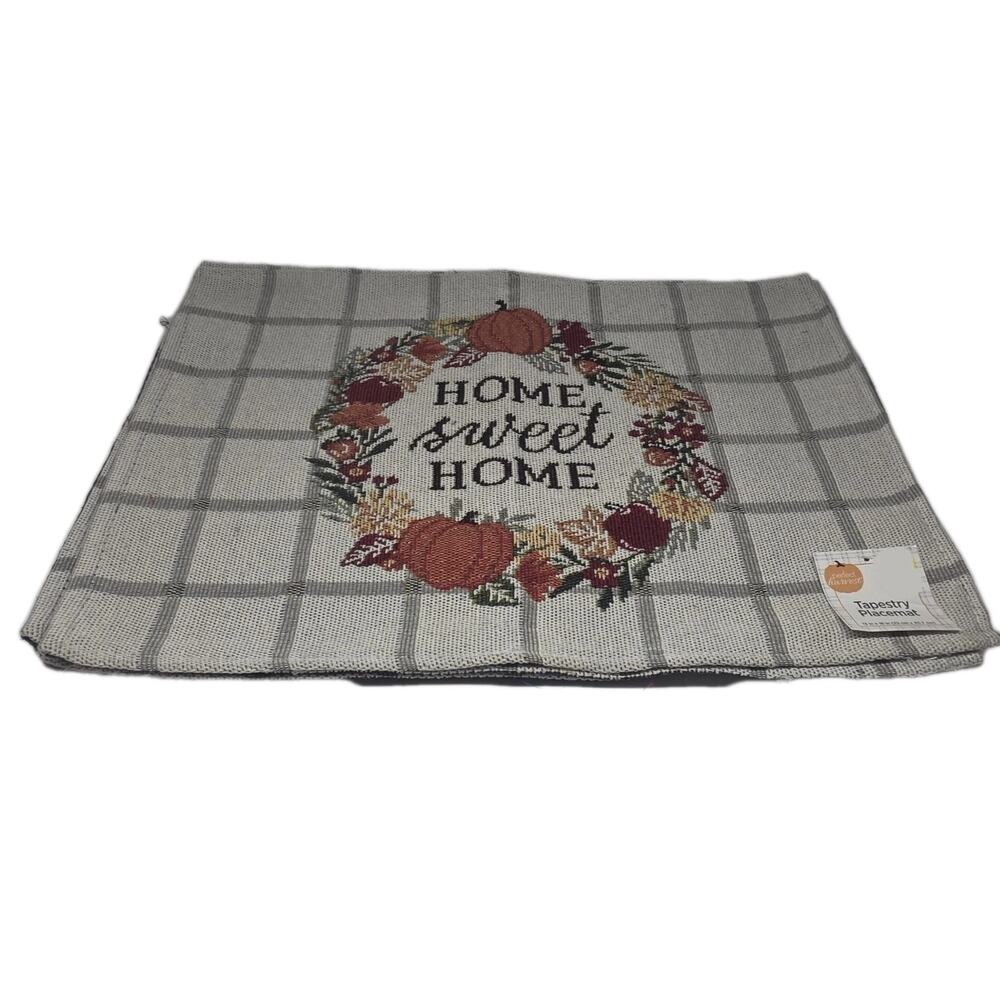 Set of 4 HOME SWEET HOME Autumn Placemats Thanksgiving Pumpkins Tapestry Style